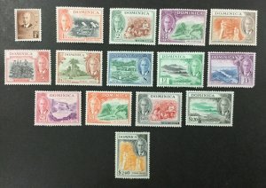 DOMINICA #122-136, 1951 set of 15, KGVI, FVF, MNH. CV $56.85. (BJS)