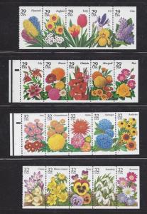 US Scott # 2764a, 2833a, 2997a, 3029a  Flowers Booklet