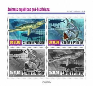 Sao Tome & Principe Dinosaurs Stamps 2020 MNH Prehistoric Water Animals 4v M/S