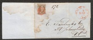 USA 1 STAMP BOSTON MASSACHUSETTS FOLDED COVER LETTER ERASTUS FAIRBANKS 1850