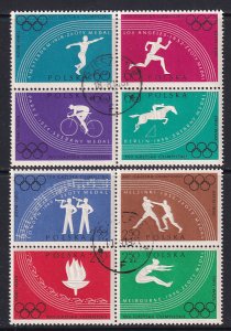 Poland  1960 Sc 917a, 921a Olympic Games Rome 2 Blocks of 4 Stamp CTO NH