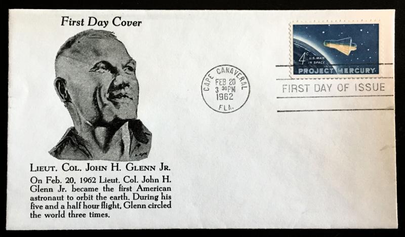 1193 Mercury, First Day Cover, John Glenn Cachet, Vic's Stamp Stash