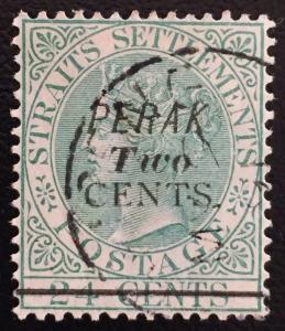 Malaya 1891 Perak surch Straits Settlements QV 2c on 24c Used SG#48 M1663 