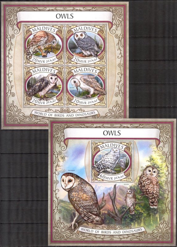 Maldive Islands 2017 Birds Owls Sheet + S/S MNH
