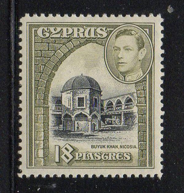 Cyprus Sc  152 1938 18 pi Buyuk Khan stamp mint