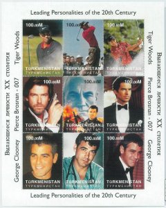 M1945 - TURKMENISTAN, MINIATURE SHEET: Tiger Woods, G. Clooney, Pierce Brosnan