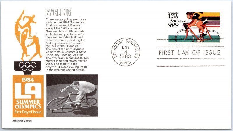 US FIRST DAY COVER 1984 ATHENS OLYMPICS CYCLING ON ARISTOCRAT CACHET