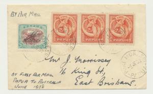 PAPUA - BRIBANE 1938 1st AIRMAIL COVER, 3x2d RATE+ 3d AIR (SEE BELOW)