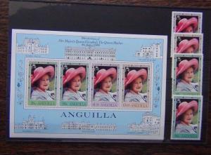 Anguilla 1980 Queen Mother set & Miniature sheet MNH