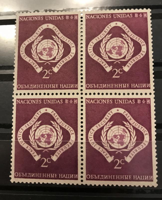 UN NY #3 MNH Block of 4