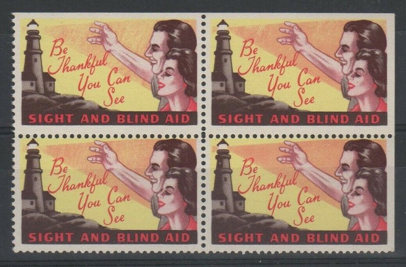 USA Be Thankful You Can See Aid for the Blind Charity Stamps Block of 4 MNH