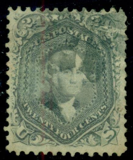 US #78b 24¢ gray, used, exceptional centering for issue, VF+, Scott $450.00