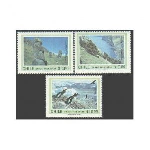 Chile 587-589, MNH. Michel 948-950. Moai statues, Views, Penguins, Bird, 1981.