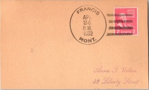 United States Montana Francis 1952 4f-bar  1939-1962  Postcard  Philatelic.