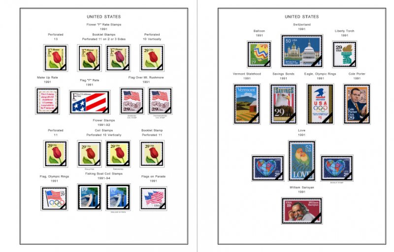 COLOR PRINTED U.S.A. 1991-1999 STAMP ALBUM PAGES (143 illustrated pages)