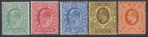 SG 279-286 Edward VII Harrison perf 15x14. ½d-4d set of 5. Fine unmounted mint