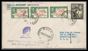 Figi 1941 COVER First Transpacific Airmail Suva to Australia