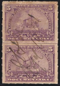 R167 5¢ Documentary Stamp Pair (1898) Used