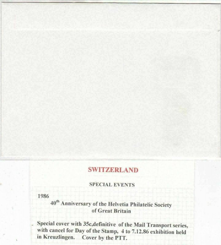 Switzerland 1986 40th Anniv. of Helvetia Philatelic Soc. of GB Stamp Cover 34594 