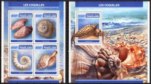 Togo 2017 Marine Life Shells I sheet + S/S MNH