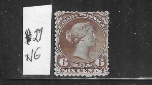 CANADA SCOTT #27 1868-75 LARGE QUEEN 6C (DARK BROWN )- MINT NO GUM