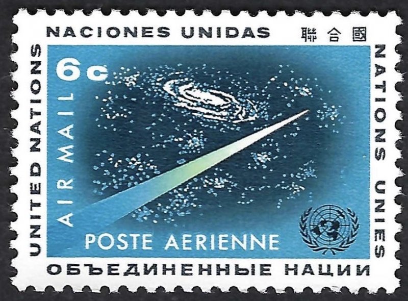 United Nations #C8 6¢ Airmail (1963). Unused. Light hinge.