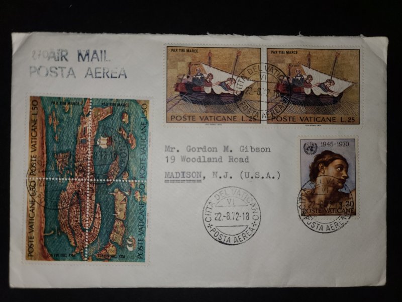 Vatican City #518-19 on cover along w/ #492 sent via Airmail