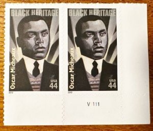 US #4464 Oscar Micheaux pair w/ plate # 44c 2010 Mint NH