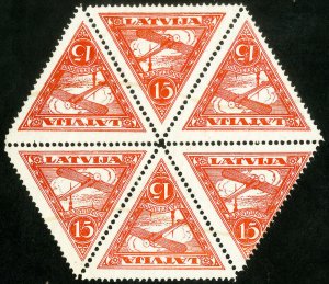 Latvia Stamps # C1 Unused VF Block Of 6 Orange Color Error