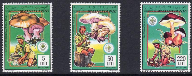 MAURITANIA 1991 Scott# 681/2/6 Mushrooms/Scouts Set (3) perforated 5-220u MNH