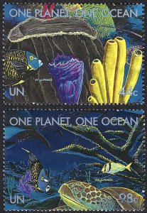 United Nations #1003c & 1004a & b 44¢ & 98¢ One Planet, One Ocean. Used.