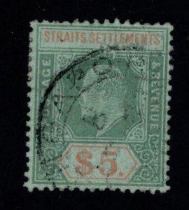 Straits Settlements Scott 127, SG 138 Used  5$ KEVII  Green and Brown Orange