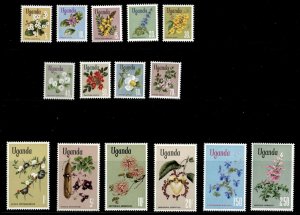 Uganda 1969 - FLOWERS - Set of 15 Definitive Stamps - Scott #115-29 - MNH