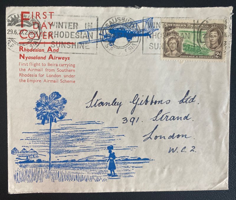 1937 Salisbury Southern Rhodesia First Day Airmail Cover FFC To London England