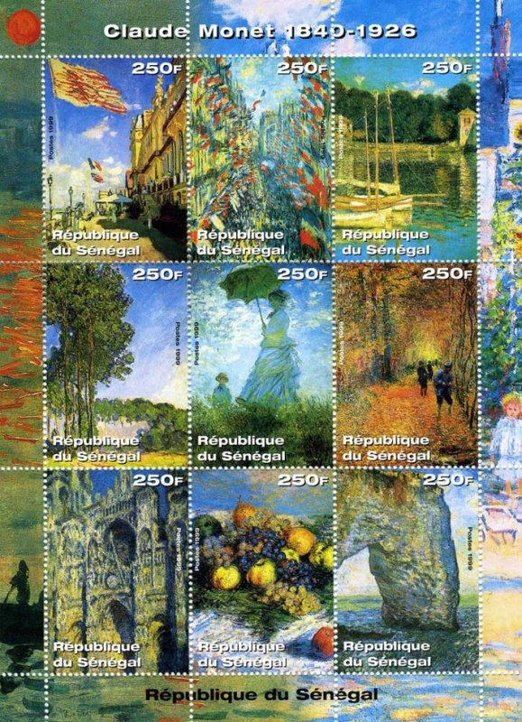 Senegal 1999 Claude Monet Paintings 9v Mint Full Sheet. (L-31)