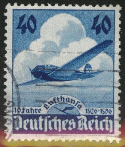 Germany Scott 469 used 1936 Lufthansa airplane light cancel