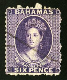 Bahamas #14 Cat$85, 1863 6p dark violet, used, usual rough perforations