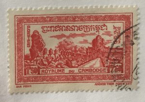 Cambodia 1954  Scott 25 used - 1.50pi,   East Gate, Angkor Thom