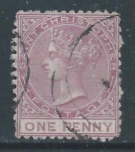 St. Christopher #2 Used 1p Queen Victoria - Wmk. 1 - Perf 12 1/2