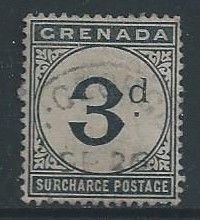 Grenada #J3 Used 3p 1892 Postage Due - Wmk. 2