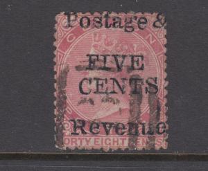 Ceylon Sc 98 used. 1885 black 5c surcharge on 48c rose of 1872