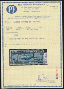 US C15 $2.60 Graf Zeppelin Air Mail Used XF w/ PF Cert