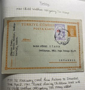 1941 Ankara Turkey Stationery Postcard Cover To Istanbul Tax Stamp Added