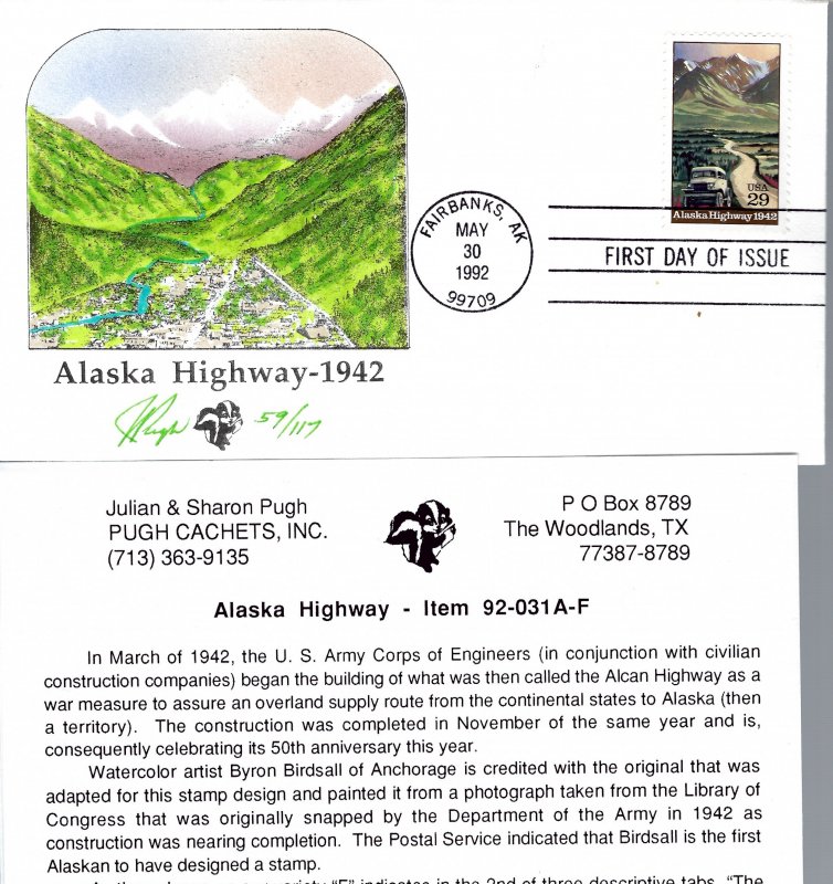 Wonderful Pugh Designed/Painted Alaska Highway FDC...Only 117 Created!