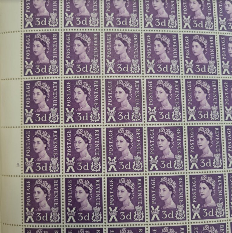 XS6 3d Scotland Regional 1CB Violet Crowns - Full sheet - Cyl 5 dot perf F/L U/M