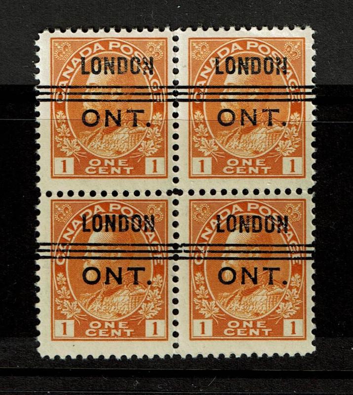 Canada SC# 105, Blk of 4, London Pre-cancel, Mint Never Hinged, see notes -S2664