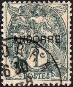 Andorra (French) #1  Used - 1c gray French Stamp Overprinted (1931)