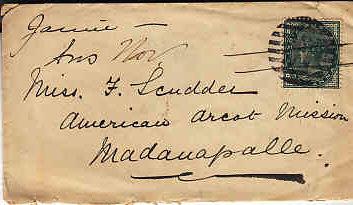 India - Small Cover From Coonoor to Madanapalle 1887