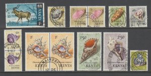 Kenya Sc 29/47 used. 1966-71 issues, 10 different crisp TOWN POSTMARKS.