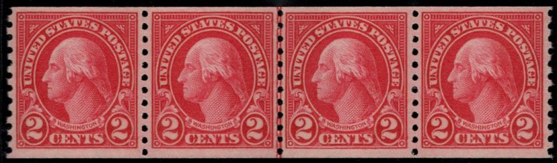 US #599 VF mint never hinged, Line Pair Strip of 4, Super Nice!